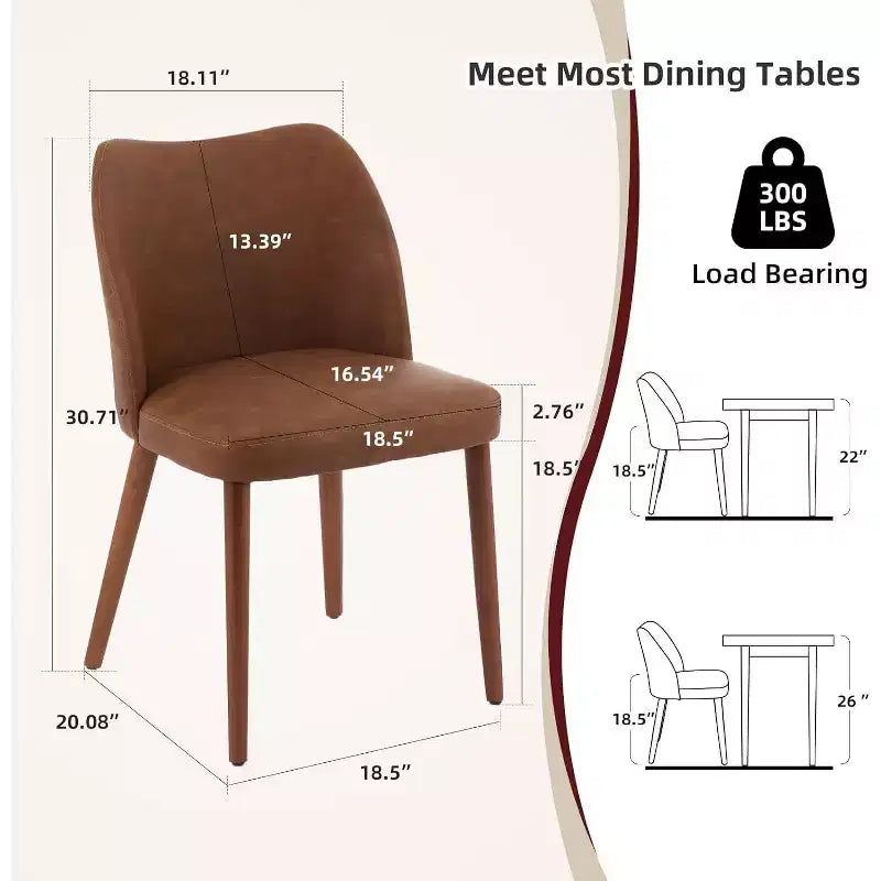 Sedia da pranzo rivestita in pelle con gambe in legno e schienale a orecchioni