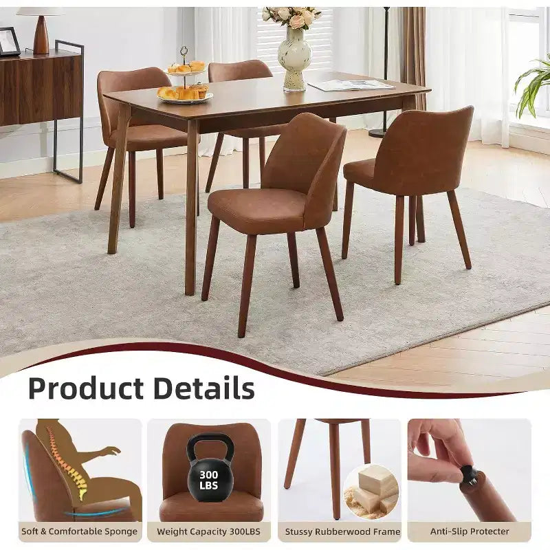Sedia da pranzo rivestita in pelle con gambe in legno e schienale a orecchioni