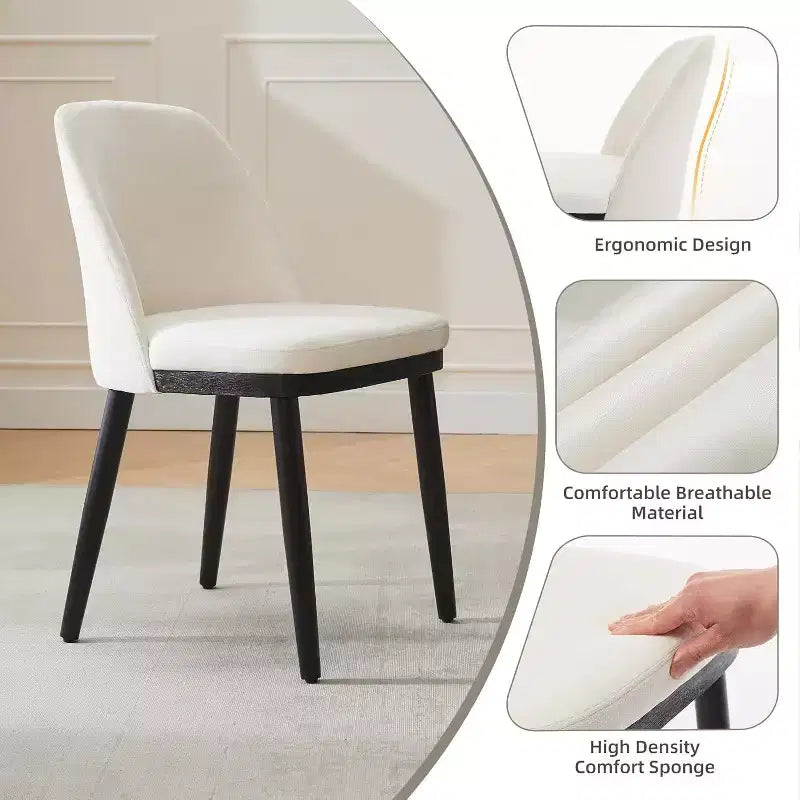 Sedia da pranzo rivestita in pelle con gambe in legno e schienale a orecchioni
