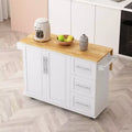 Carrello da cucina su isola in legno massello bianco con armadietto a 2 ante, 3 cassetti e portacondimenti