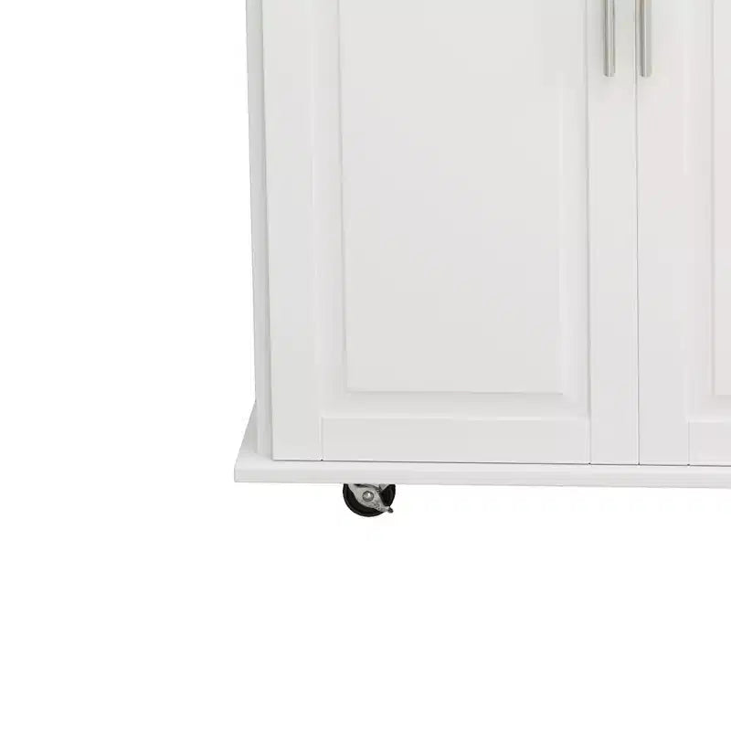 Carrello da cucina su isola in legno massello bianco con armadietto a 2 ante, 3 cassetti e portacondimenti
