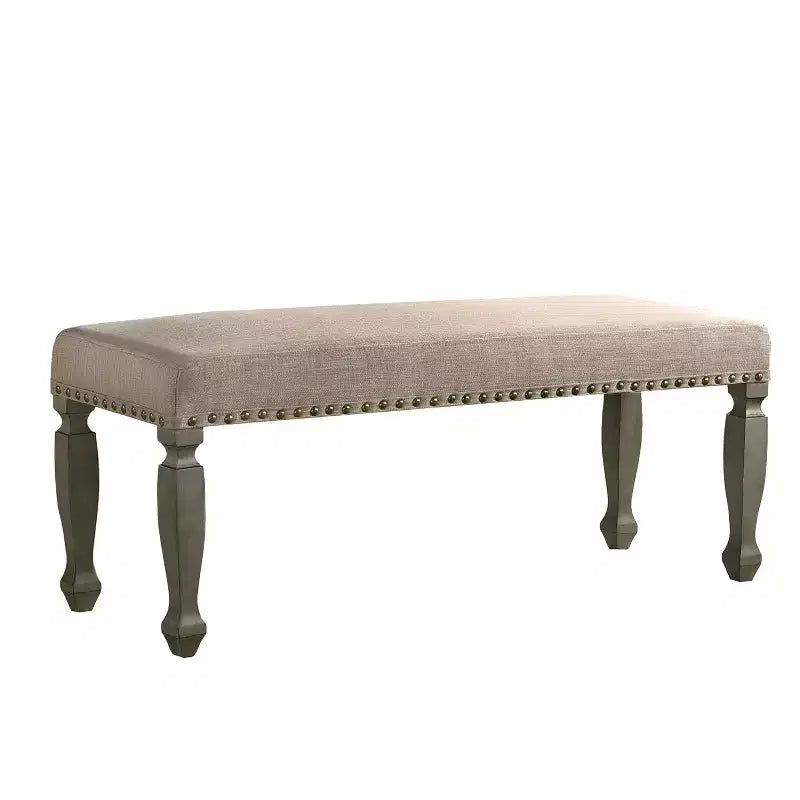 Panca moderna in legno rivestita in tessuto da 48" con borchie decorative – Panchina da ingresso o camera da letto