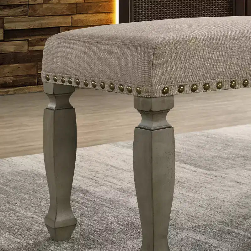 Panca moderna in legno rivestita in tessuto da 48" con borchie decorative – Panchina da ingresso o camera da letto