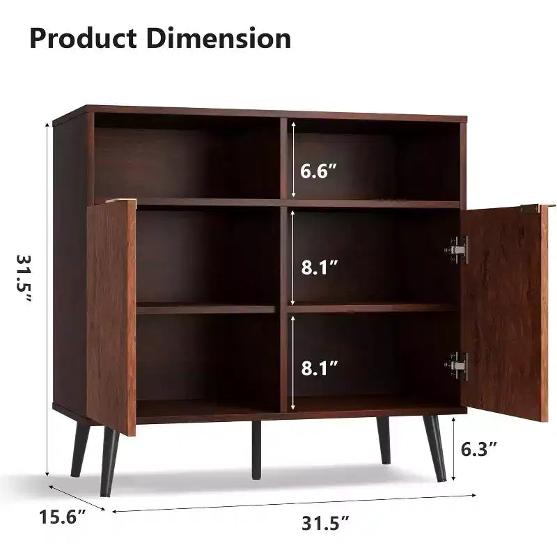 Mobile buffet da cucina rustico da 31,5" con ante scorrevoli a persiana – Credenza in legno rustico