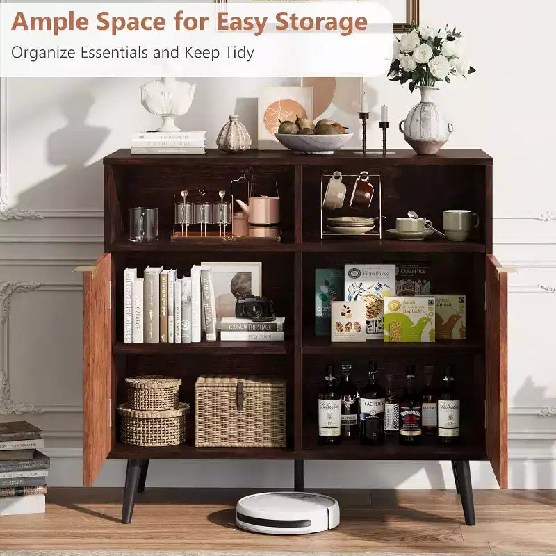 Mobile buffet da cucina rustico da 31,5" con ante scorrevoli a persiana – Credenza in legno rustico