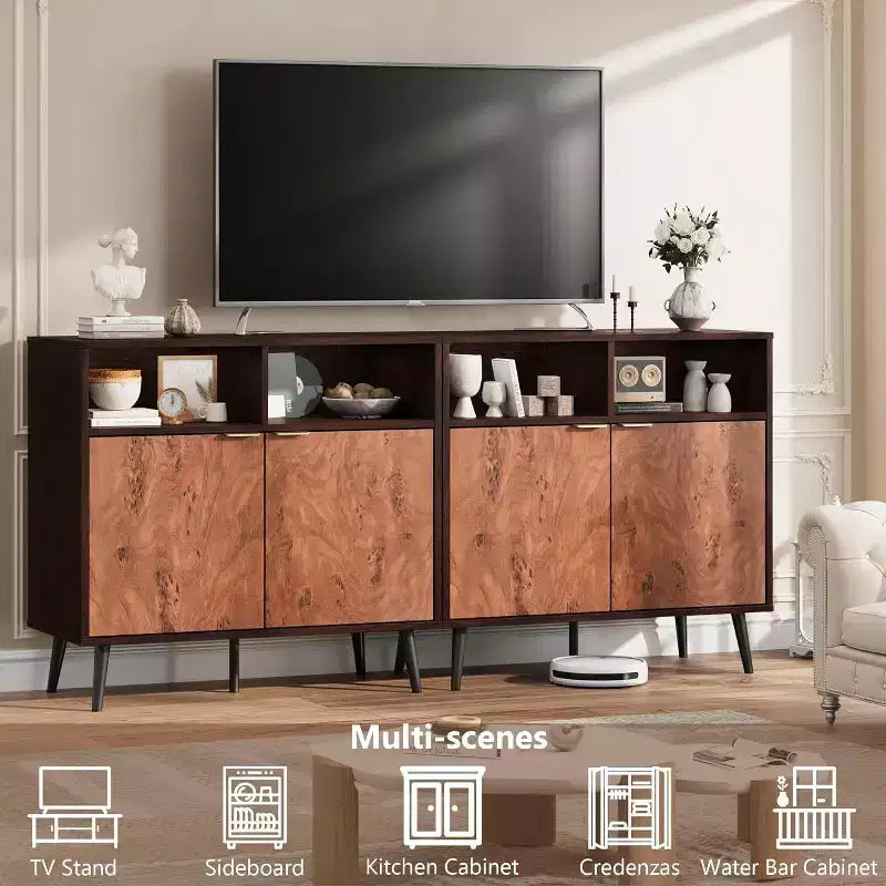 Mobile buffet da cucina rustico da 31,5" con ante scorrevoli a persiana – Credenza in legno rustico