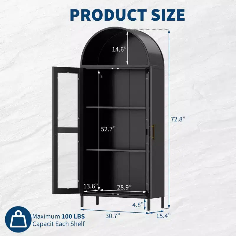 Dispensa a colonna ad arco alta 185 cm con ante in vetro – Mobile da cucina indipendente