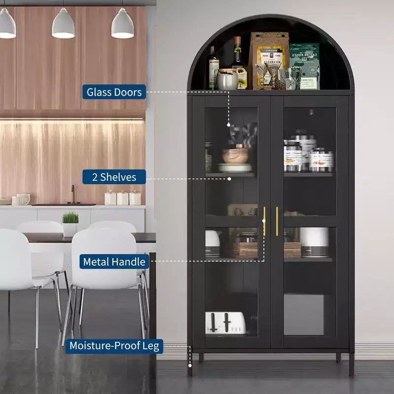 Dispensa a colonna ad arco alta 185 cm con ante in vetro – Mobile da cucina indipendente