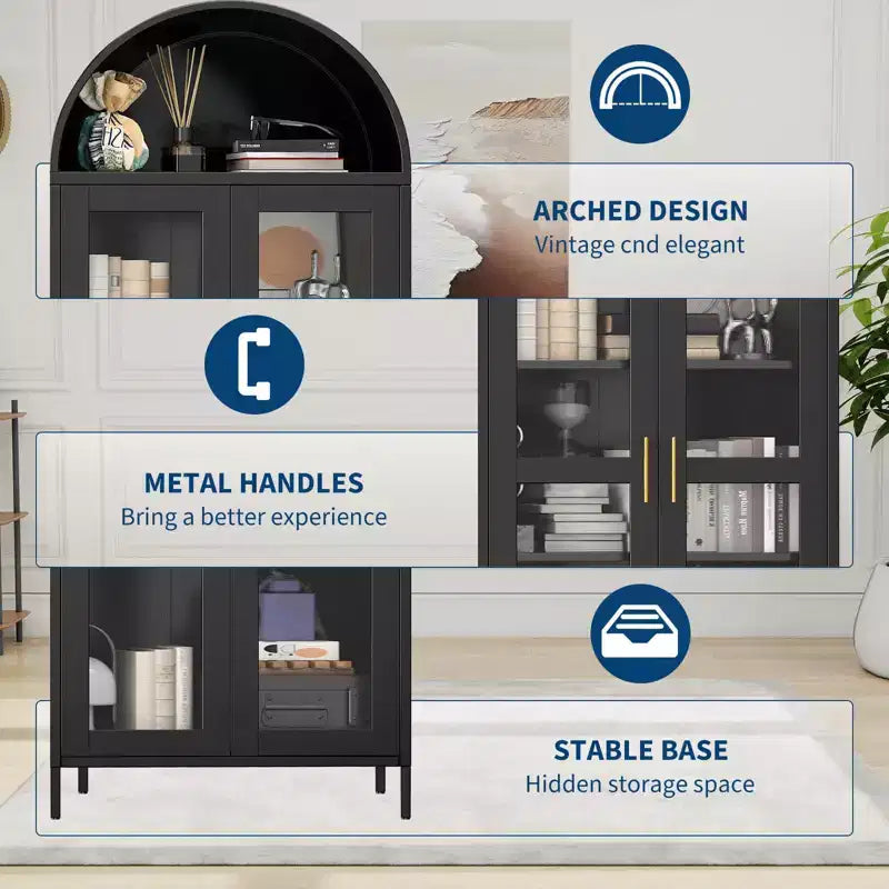 Dispensa a colonna ad arco alta 185 cm con ante in vetro – Mobile da cucina indipendente