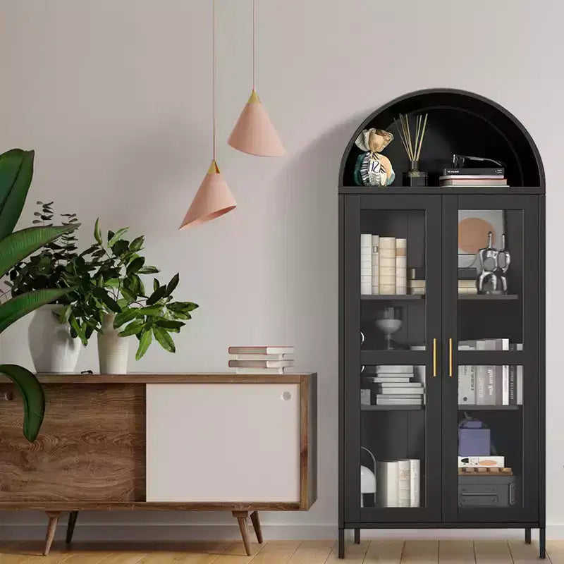 Dispensa a colonna ad arco alta 185 cm con ante in vetro – Mobile da cucina indipendente