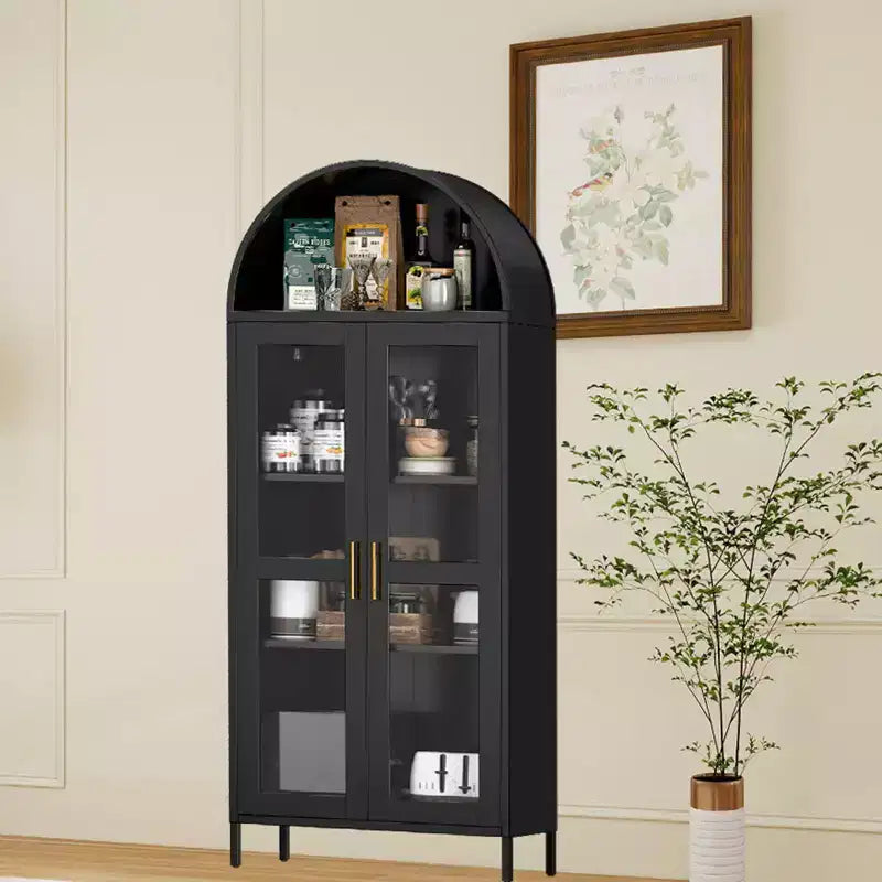 Dispensa a colonna ad arco alta 185 cm con ante in vetro – Mobile da cucina indipendente