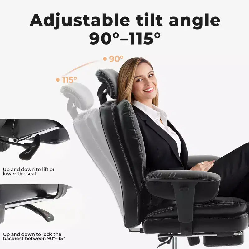 Sedia da ufficio ergonomica – Sedia da computer con schienale alto in pelle PU con supporto lombare e poggiatesta sollevabile