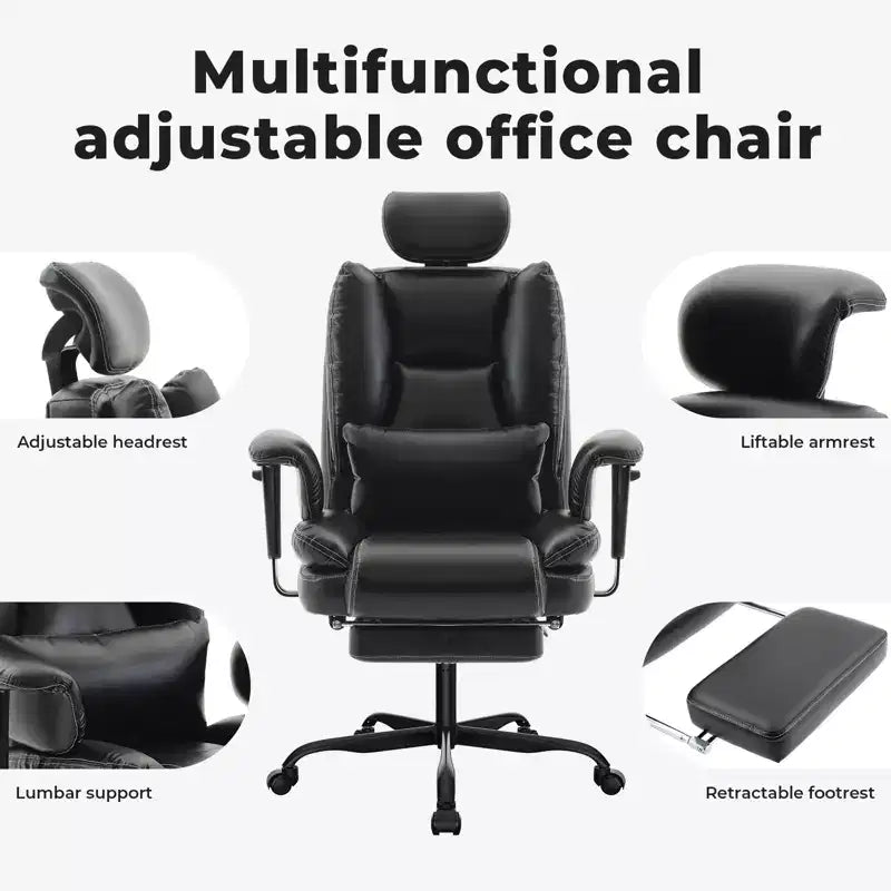 Sedia da ufficio ergonomica – Sedia da computer con schienale alto in pelle PU con supporto lombare e poggiatesta sollevabile