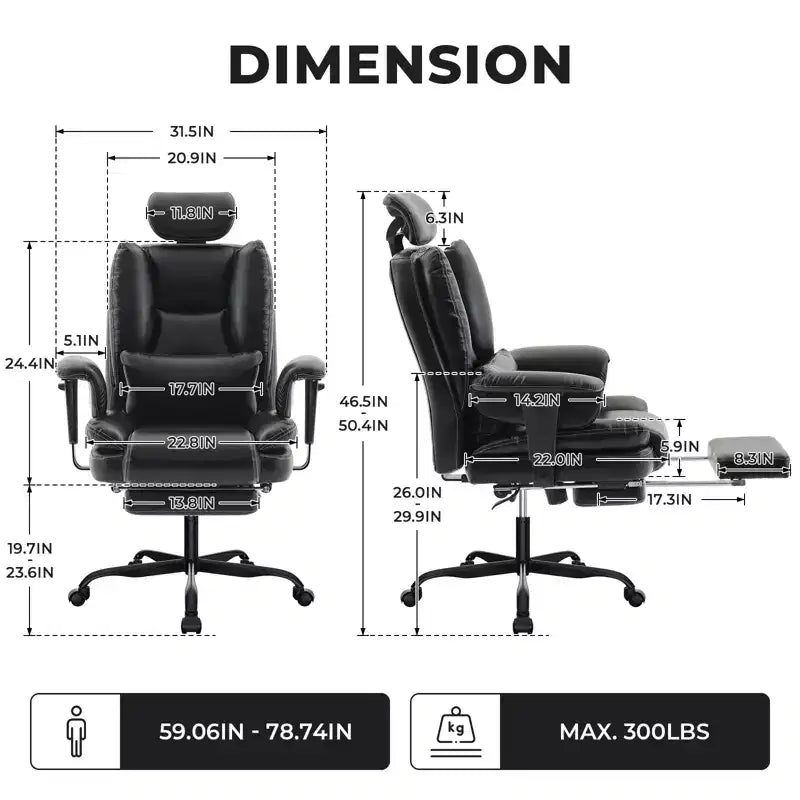 Sedia da ufficio ergonomica – Sedia da computer con schienale alto in pelle PU con supporto lombare e poggiatesta sollevabile