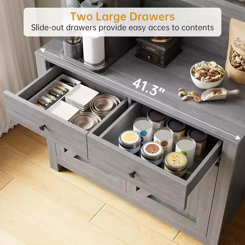 Dispensa da Cucina con Supporto per Microonde – Credenza Autoportante con Armadietto e Vano Contenitore Alto