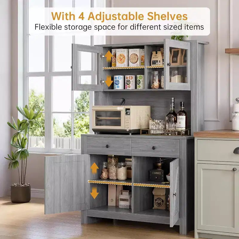 Dispensa da Cucina con Supporto per Microonde – Credenza Autoportante con Armadietto e Vano Contenitore Alto