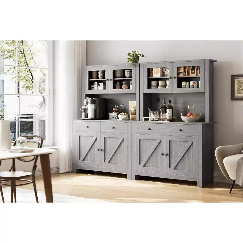 Dispensa da Cucina con Supporto per Microonde – Credenza Autoportante con Armadietto e Vano Contenitore Alto