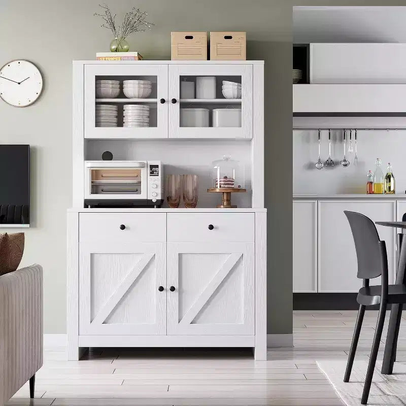 Dispensa da Cucina con Supporto per Microonde – Credenza Autoportante con Armadietto e Vano Contenitore Alto