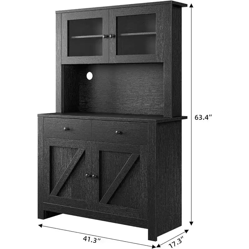 Dispensa da Cucina con Supporto per Microonde – Credenza Autoportante con Armadietto e Vano Contenitore Alto