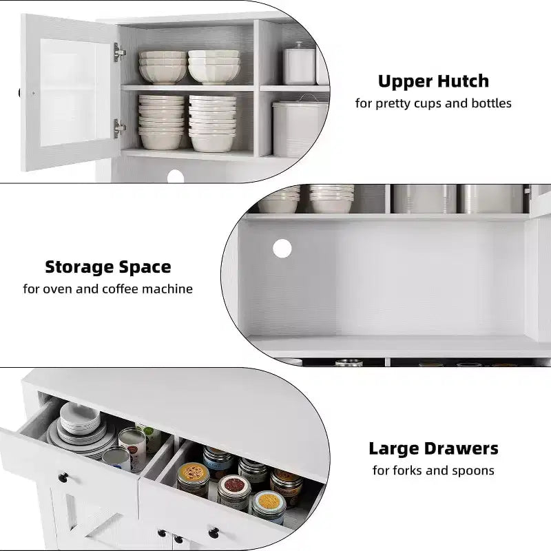 Dispensa da Cucina con Supporto per Microonde – Credenza Autoportante con Armadietto e Vano Contenitore Alto