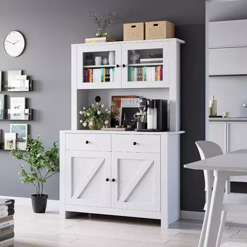 Dispensa da Cucina con Supporto per Microonde – Credenza Autoportante con Armadietto e Vano Contenitore Alto