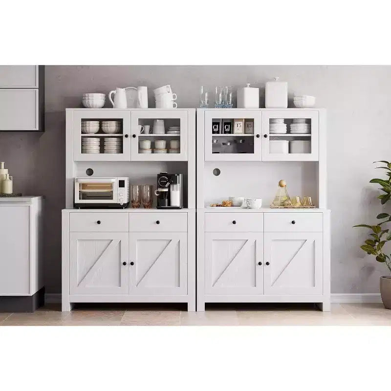 Dispensa da Cucina con Supporto per Microonde – Credenza Autoportante con Armadietto e Vano Contenitore Alto