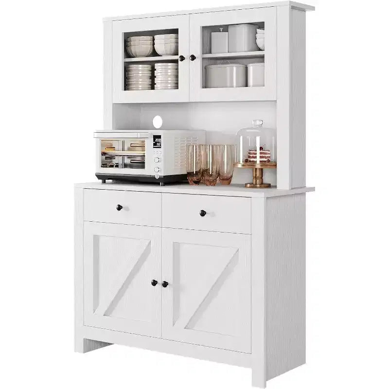 Dispensa da Cucina con Supporto per Microonde – Credenza Autoportante con Armadietto e Vano Contenitore Alto