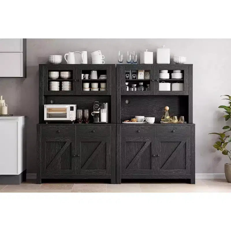 Dispensa da Cucina con Supporto per Microonde – Credenza Autoportante con Armadietto e Vano Contenitore Alto