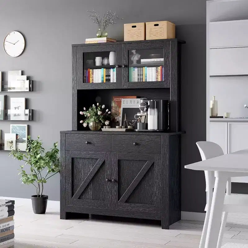Dispensa da Cucina con Supporto per Microonde – Credenza Autoportante con Armadietto e Vano Contenitore Alto