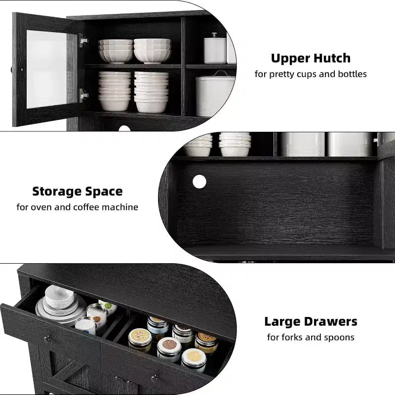 Dispensa da Cucina con Supporto per Microonde – Credenza Autoportante con Armadietto e Vano Contenitore Alto