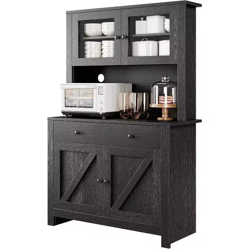 Dispensa da Cucina con Supporto per Microonde – Credenza Autoportante con Armadietto e Vano Contenitore Alto
