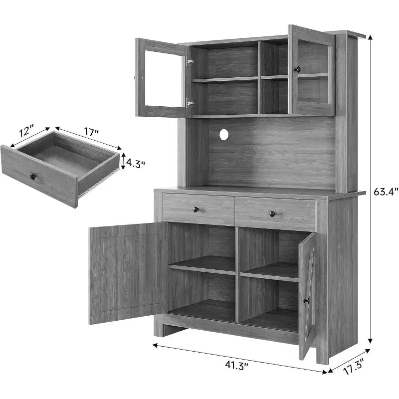 Dispensa da Cucina con Supporto per Microonde – Credenza Autoportante con Armadietto e Vano Contenitore Alto