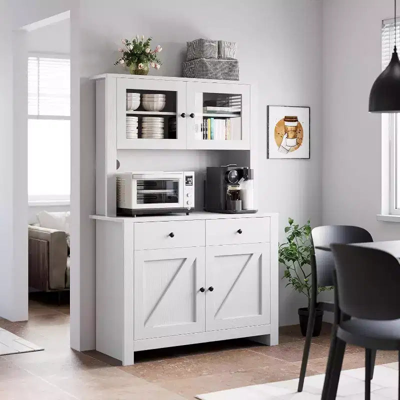 Dispensa da Cucina con Supporto per Microonde – Credenza Autoportante con Armadietto e Vano Contenitore Alto