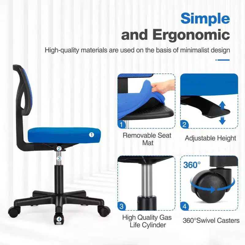 Sedia da ufficio senza braccioli in rete a schienale basso – Sedia ergonomica da lavoro leggera