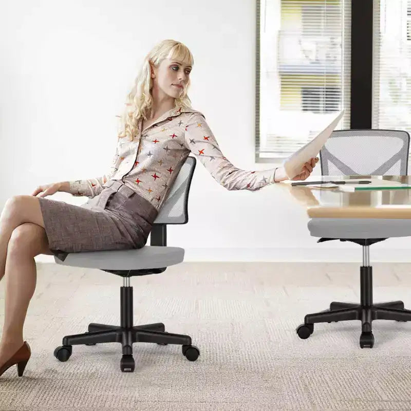 Sedia da ufficio senza braccioli in rete a schienale basso – Sedia ergonomica da lavoro leggera