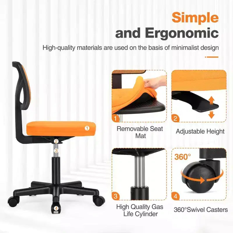 Sedia da ufficio senza braccioli in rete a schienale basso – Sedia ergonomica da lavoro leggera