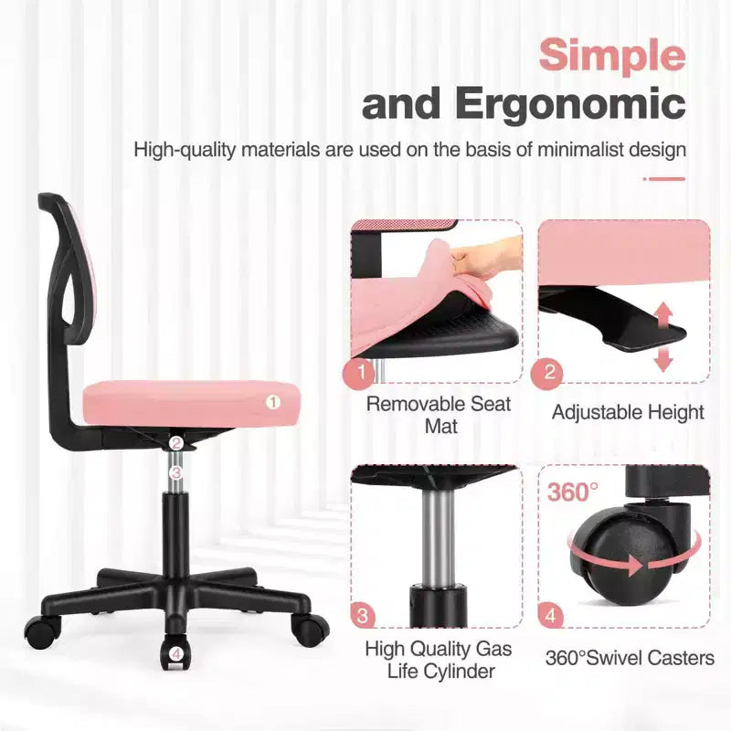 Sedia da ufficio senza braccioli in rete a schienale basso – Sedia ergonomica da lavoro leggera