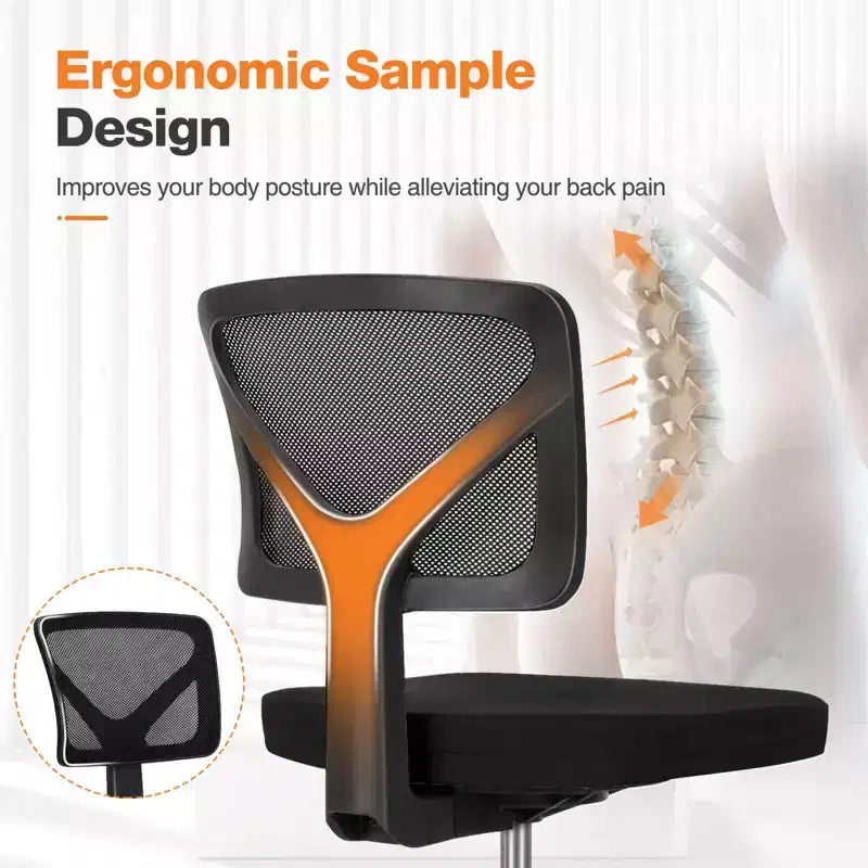 Sedia da ufficio senza braccioli in rete a schienale basso – Sedia ergonomica da lavoro leggera