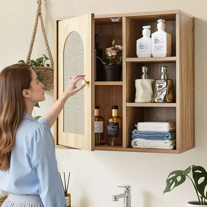 Mobiletto da bagno a parete con ripiano regolabile a 5 livelli – Contenitore sopra il WC