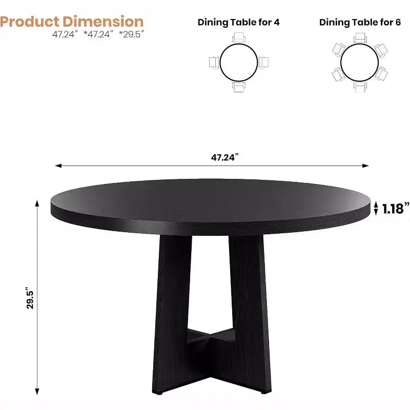 Tavolo da pranzo rotondo da 47" per 4-6 persone – Tavolo da cucina circolare