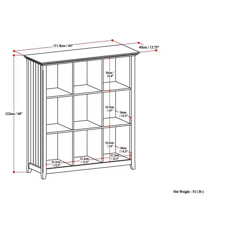 Libreria e Unità Contenitore a 9 Cubi in Legno Massello da 48" x 44" – Stile Transizionale