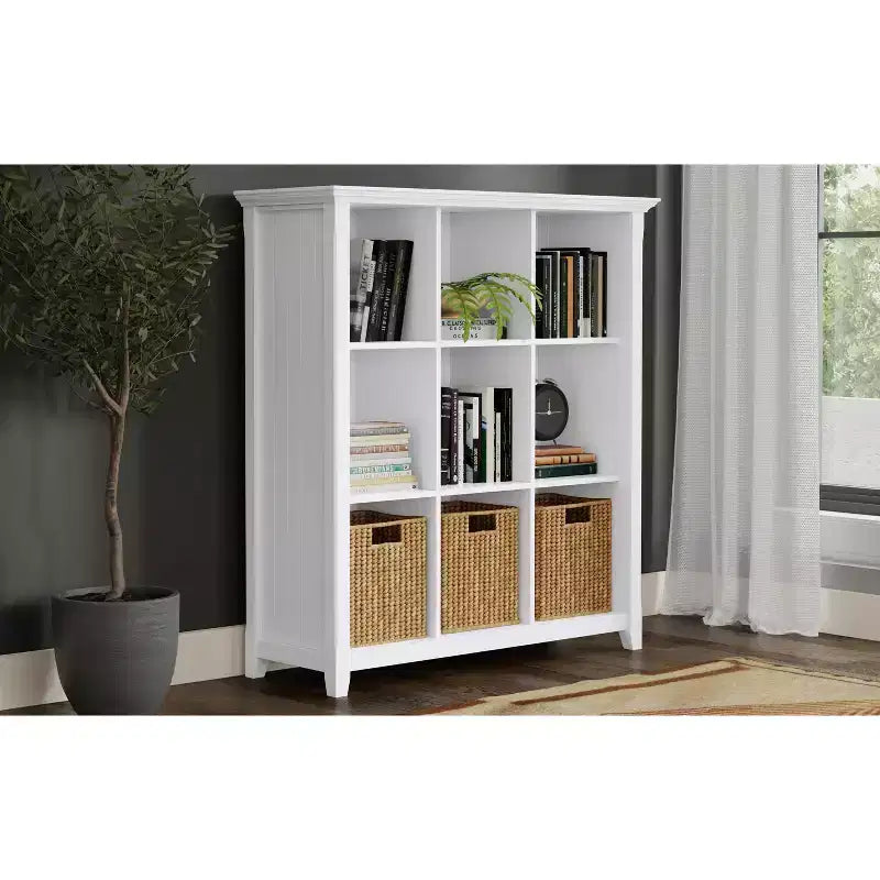 Libreria e Unità Contenitore a 9 Cubi in Legno Massello da 48" x 44" – Stile Transizionale