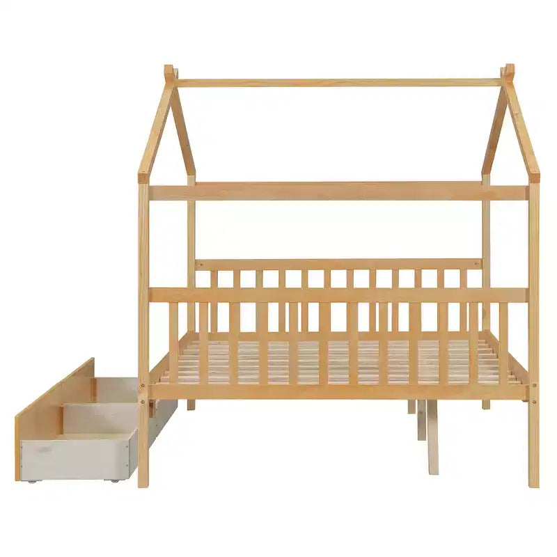Letto a Casina in Legno con 2 Cassetti Contenitore – Struttura per Letto Montessori Singolo/Matrimoniale
