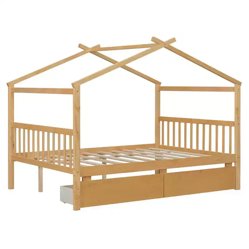 Letto a Casina in Legno con 2 Cassetti Contenitore – Struttura per Letto Montessori Singolo/Matrimoniale