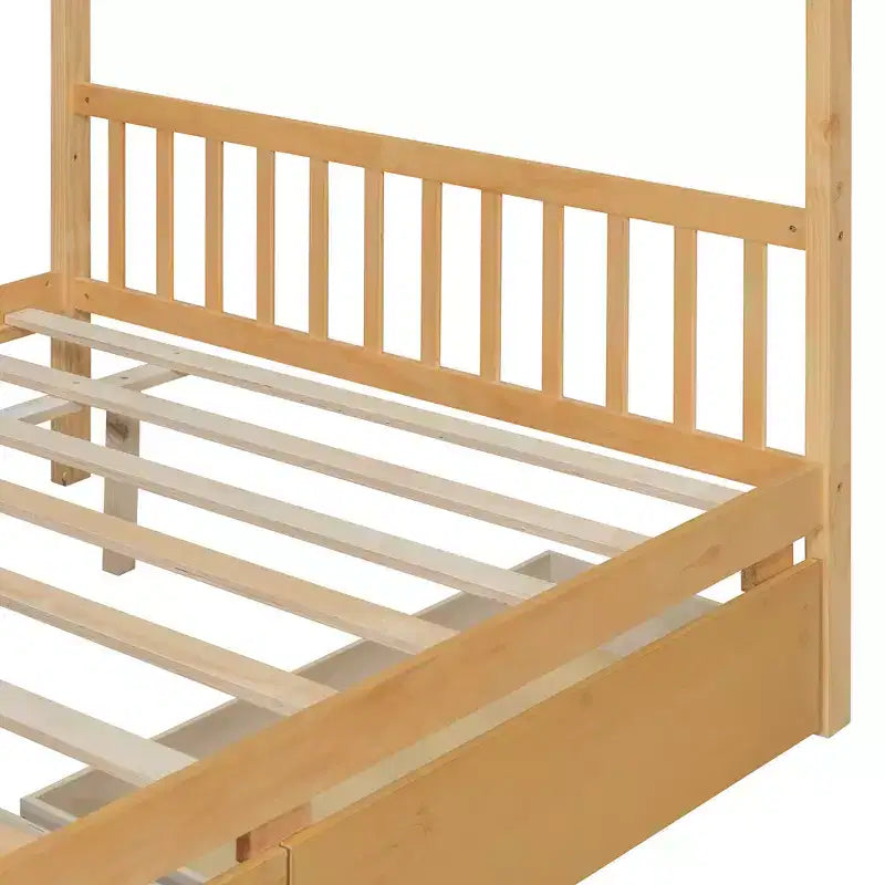 Letto a Casina in Legno con 2 Cassetti Contenitore – Struttura per Letto Montessori Singolo/Matrimoniale