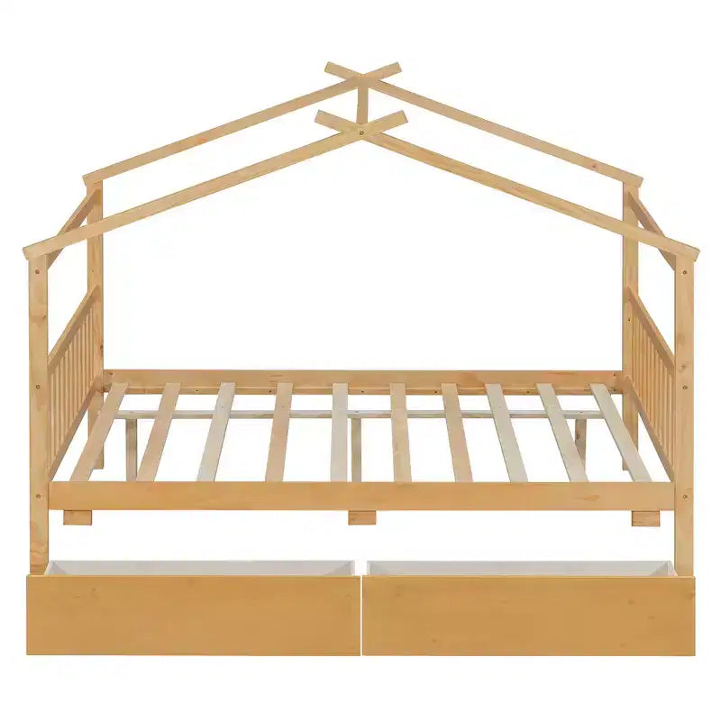 Letto a Casina in Legno con 2 Cassetti Contenitore – Struttura per Letto Montessori Singolo/Matrimoniale