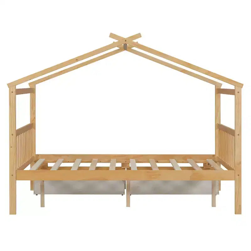 Letto a Casina in Legno con 2 Cassetti Contenitore – Struttura per Letto Montessori Singolo/Matrimoniale