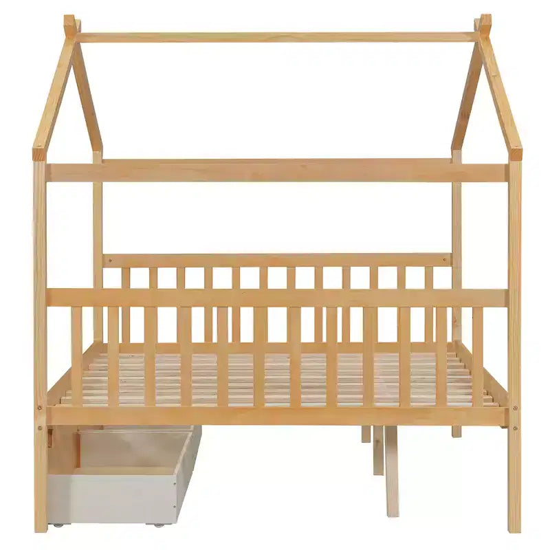 Letto a Casina in Legno con 2 Cassetti Contenitore – Struttura per Letto Montessori Singolo/Matrimoniale
