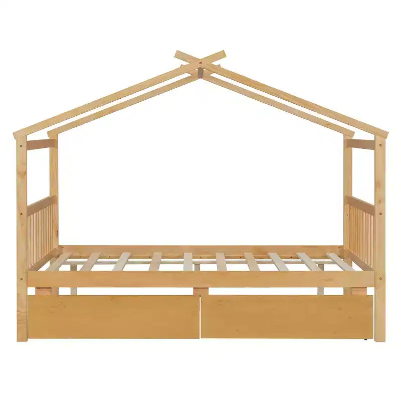 Letto a Casina in Legno con 2 Cassetti Contenitore – Struttura per Letto Montessori Singolo/Matrimoniale
