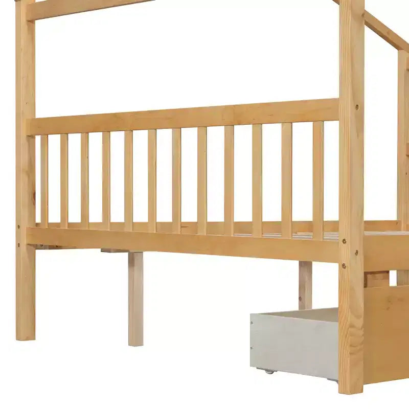 Letto a Casina in Legno con 2 Cassetti Contenitore – Struttura per Letto Montessori Singolo/Matrimoniale